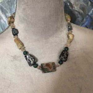 Snowflake Obsidian & Agate Necklace - 17 inches - hook clasp